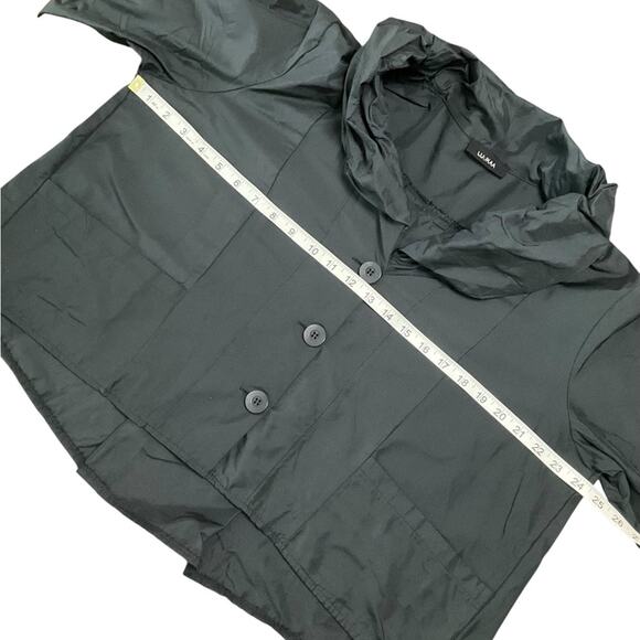 Luukaa Women’s Cropped Black Hooded Button down Jacket Size US 12 EUC - Picture 4 of 8